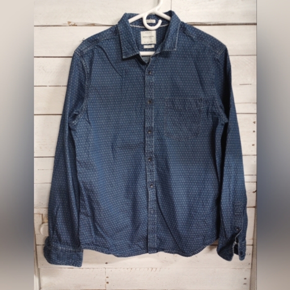 Denim and Flowers Mens Size Large Button Front Polka Dot Denim Shirt Long Sleeve - Picture 1 of 9